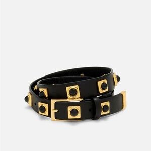 Aureum Black and Gold Studded Leather Belt